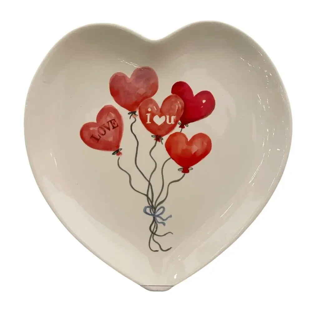 4pc Maxcera Valentine Heart Shaped Dinner Plates 10in Red Heart Balloons New